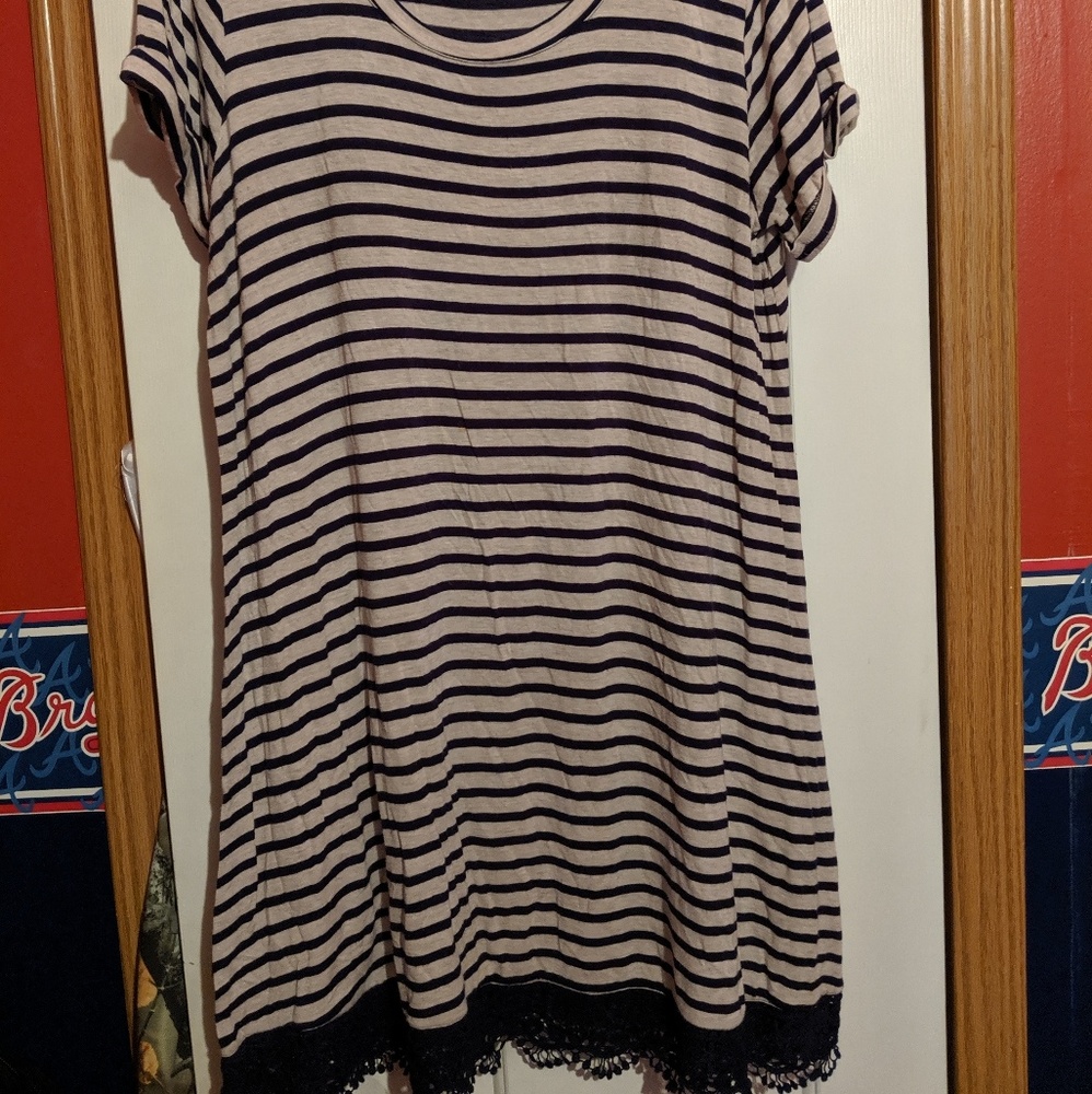 Blue and gray striped dress